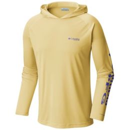 Columbia PFG Yellow Fishing Long Sleeve Shirt Size M Hooded Logo