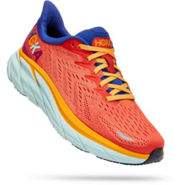 Hoka Clifton 8 Road Running Shoes - Women's, 10 US, — Womens Shoe Size: 10  US, Gender: Female, Age Group: Adults, Womens Shoe Width: B, Color:  Fiesta/Bluing — 1119394-FBLN-10B