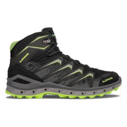 Lowa Aerox GTX Mid Surround Hiking Boots Men's, Black — Mens Shoe Size: 9 US, Gender: Male, Weight: 1.98 lb, Color: Black/Lime, Fabric/Material: Microfiber and Synthetic — 3106229903-BLKLIM-MD-9