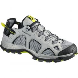 Salomon Techamphibian Shoes Mens, Quarry/Black/Acid — Mens Shoe Size: 8.5 Gender: Male, Age Group: Adults, Boot Style: Watersports, Color: Quarry/Black/Acid Lime — L401596008.5