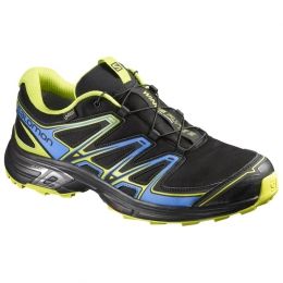 Salomon Wings Flyte 2 GTX Trail Running Shoe - Mens, — Mens Size: 11 US, Color: Black/Bright Blue/Gecko Green, Application: Trail Running — 889645084008