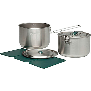 Stanley Nesting 2 Cup Stainless Steel Camping Cookware Set 4 Pieces Vented  Lid