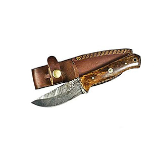 Titan International Knives Damascus Knife Hunting Style Fixed Blade Knife  w/ Leather Sheath TDK-238 , 28% Off with Free S&H — CampSaver