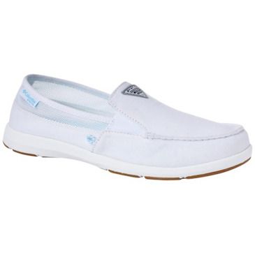 white slip on boat shoes