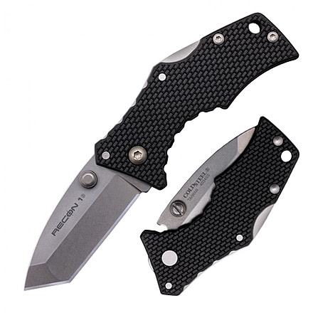 Cold Steel Micro Recon 1 Tanto Point Folding Knife, 2in, AUS-8A, Tanto Blade, Black Long G-10 Styled Griv-Ex Handle, CS-27DT