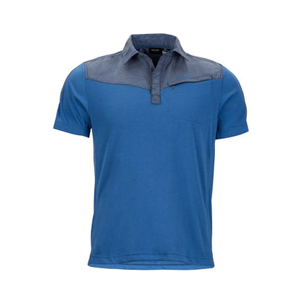 Marmot Gulch Polo Short Sleeve T-Shirt - Mens, Varsity Blue/Vintage Navy Heather, M 43890-3640-M