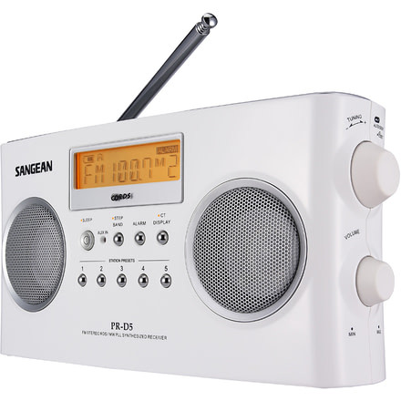 Sangean AM/FM Stereo RDS Digital Tuning, Portable Receiver, Alarm, White PR-D5