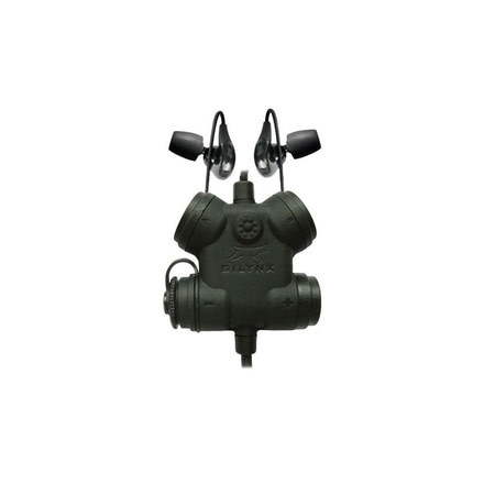 Silynx Clarus FX2 Headset System - Clarus FX2 Control Box, fixed dual in-ear headset, fixed Hirose 6 pin connector, Black CFX2ITEB-16