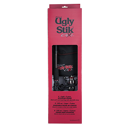 Ugly Stik GX2 Travel Spinning Kit, 5.2/1, Right/Left, 30, 6ft. Rod Length, Medium Power, 4 Pieces Rod, USSPTRVL604M/30KIT