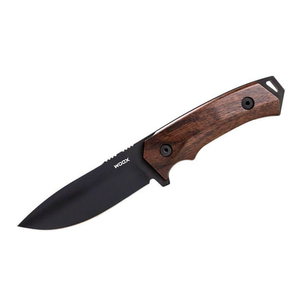 WOOX Rock 62 Fixed Blade Knife, 4.25 in, Drop Point, Mil-Spec Black, Sleipner Steel Blade, Plain American Walnut Handle, BU.KNF001.01
