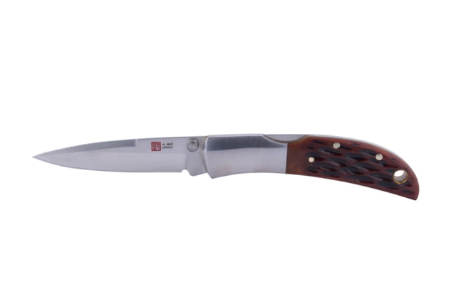 Al Mar Knives Honey Jigged Bone Series Folding Knife 2.5 in TALON Blade Traditional Leather Slip Pouch Honey Brown Small