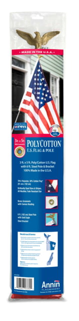 Annin Flags US Polycotton Flag Set With Pole Red/White/Blue 3ft x 5ft Flag 6ft Steel Pole