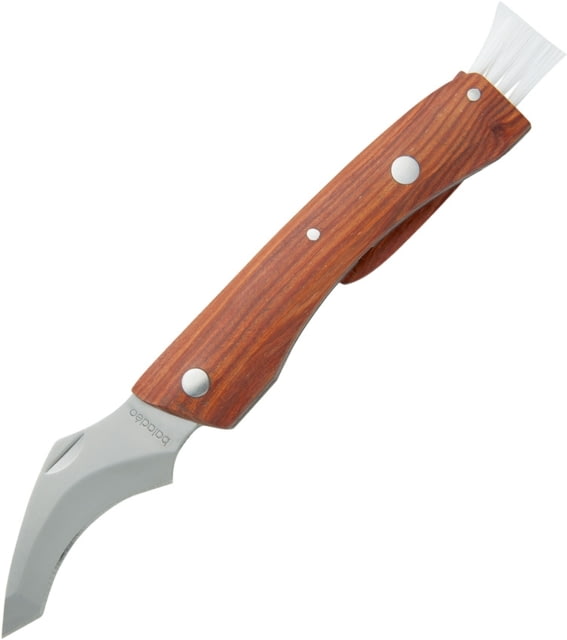 Baladeo Arnold Mushroom Folding Knife 2.5in Matte Finish 420 SS Curved Blade Padauk Wood Handle Rotating Brush With Synthetic Hairs