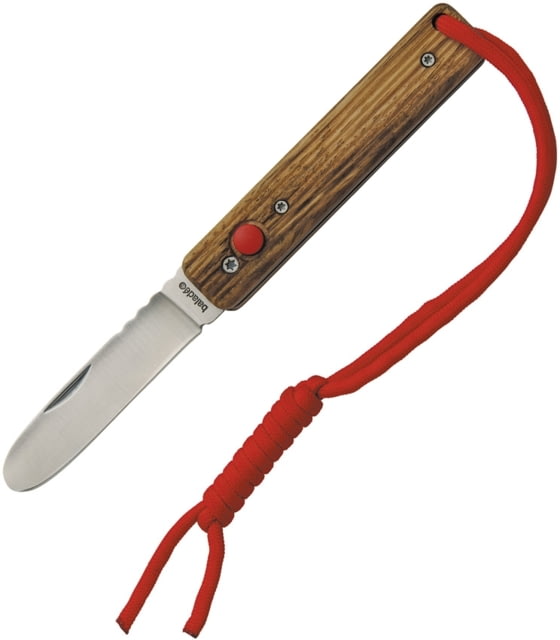 Baladeo Papagayo Kids Folding Knife 3in Satin 420 SS Blunt Tip Blade Brown Sculpted Zebra Wood Handle Red Cord Lanyard