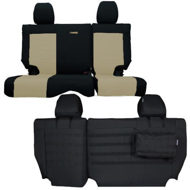 Bartact Jeep Seat Covers Rear Split Bench 13-18 Wrangler JKU 4 Door Tactical Series Black/Khaki