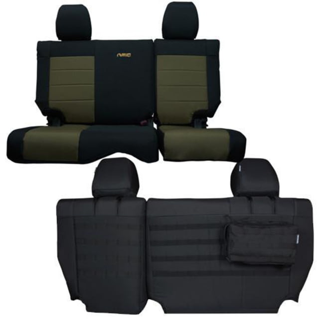Bartact Jeep Seat Covers Rear Split Bench 13-18 Wrangler JKU 4 Door Tactical Series Black/Olive Drab