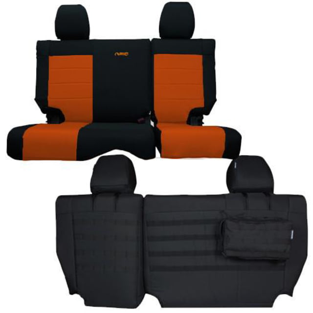 Bartact Jeep Seat Covers Rear Split Bench 13-18 Wrangler JKU 4 Door Tactical Series Black/Orange