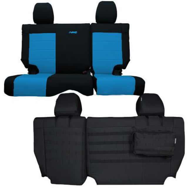 Bartact Jeep Seat Covers Rear Split Bench 2008-2010 Wrangler JKU 4 Door Tactical Series Black/Blue