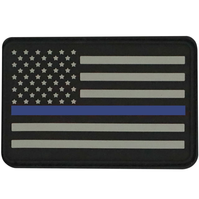 Bartact PVC Rubber Flag Patch w/ Velcro/Hook Backing Thin Blue Line USA Flag - Stars on Left Blue/Black/Grey 2" x 3"