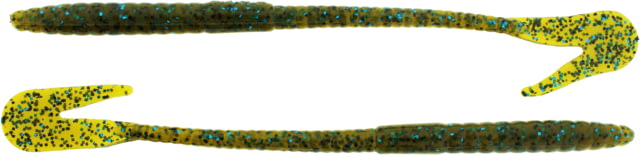 Bass Assassin BANG Lures Rail Worm 7in 10 per Pack Green Pumpkin/Blue Glitter 7