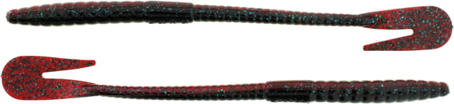 Bass Assassin BANG Lures Rail Worm 7in 10 per Pack Red Shad/Green Glitter 7