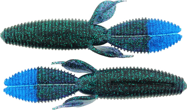 Bass Assassin BANG Lures Skunk Ape 4.25in 7 per Pack Junebug/Blue Glitter Tail 4.25