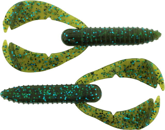 Bass Assassin BANG Lures Woopah Craw 4in 7 per Pack Green Pumpkin/Blue Glitter 4
