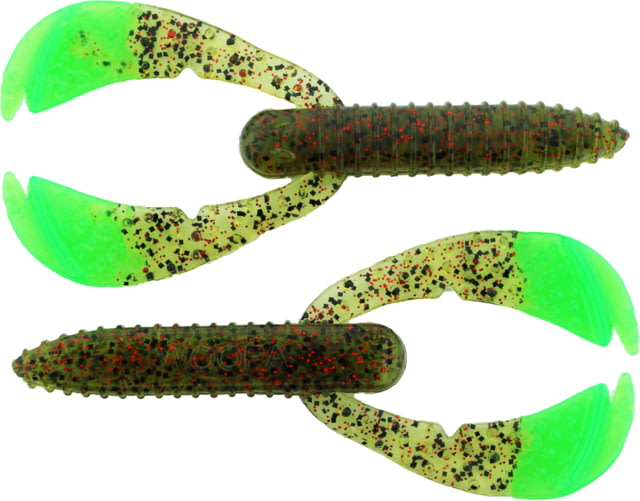 Bass Assassin BANG Lures Woopah Craw 4in 7 per Pack Watermelon Red Glitter/Chartreuse Tail 4