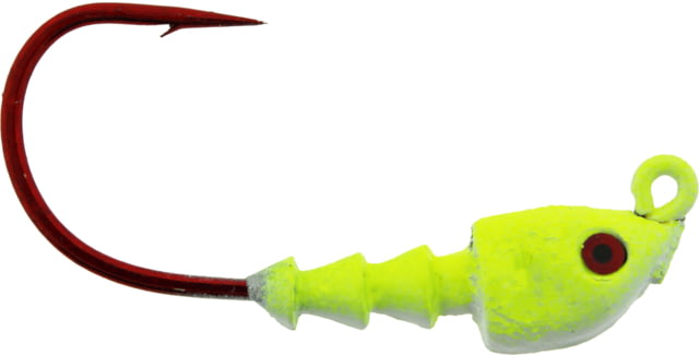Bass Assassin Red Hook Jigheads 1/8 oz Hook 4/0 4 per Pack Chartreuse Flash 1/8 oz