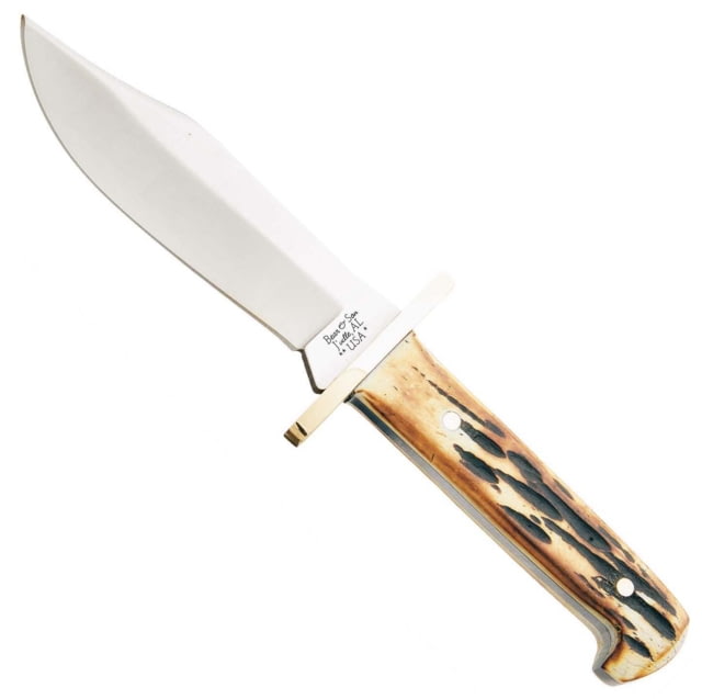 Bear and Son Knives Baby Bowie Fixed Blade Knife w/Leather Sheath 3in High Carbon Stainless Steel Bowie White Smooth Bone Handle WSB00 1/2