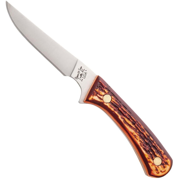 Bear and Son Knives Bird & Trout Fixed Blade Knife 3in 440 Stainless Steel Stag Delrin Handle w/ Leather Sheath