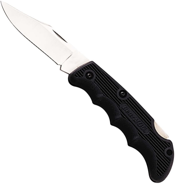 Bear and Son Knives Cushioned Grip Lockback Folding Knife 3in High Carbon Stainless Steel Black Kraton Handle