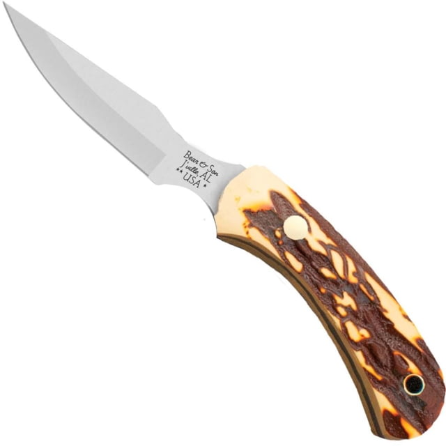 Bear and Son Knives Ergonomic Caper Fixed Blade Knife 2.5in High Carbon Stainless Steel Stag Delrin Handle