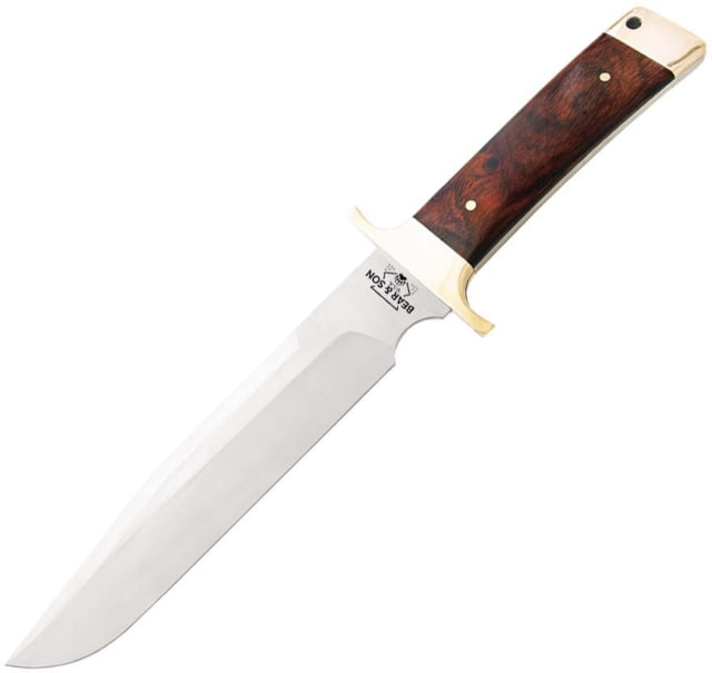 Bear and Son Knives Freedom Fighting Bowie Fixed Blade Knife 8in D2 Tool Steel Bowie Cocobola Handle w/ Leather Sheath