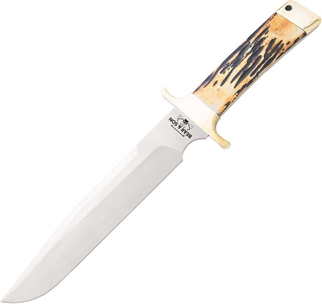 Bear and Son Knives Freedom Fighting Bowie Fixing Blade Knife 8in D2 Tool Steel Genuine India Stag Bone Handle