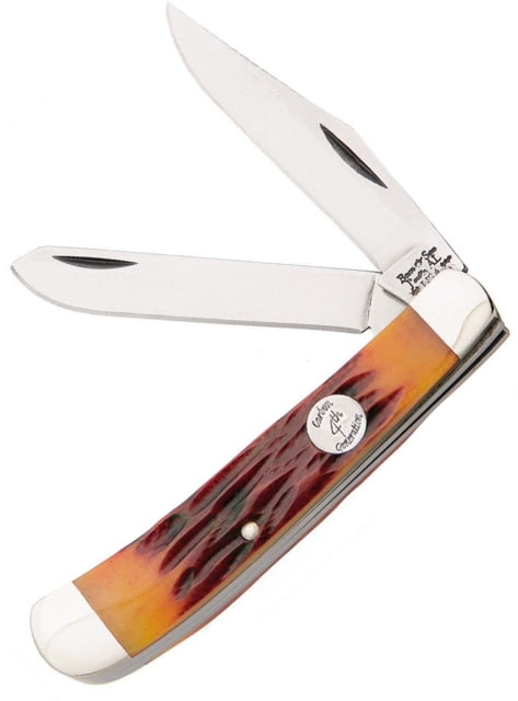 Bear and Son Knives Large Trapper Folding Knife 3.25in 1095 Carbon Steel Red Stag Bone Handle