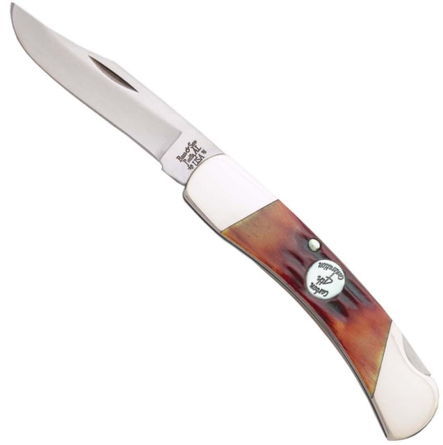 Bear and Son Knives Medium Lockback Folding Knife 2.75in 1095 Carbon Steel Red Stag BoneHandle