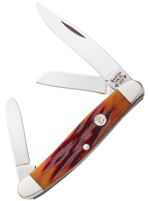 Bear and Son Knives Medium Stockman Folding Knife 2.75in 1095 Carbon Steel Red Stag Bone Handle