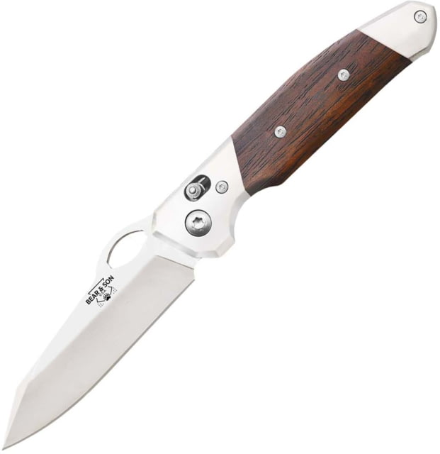 Bear and Son Knives Slide Lock Folding Knife 3.38in D2 Tool Steel Cocobola Wood Handle w/ Pocket Clip