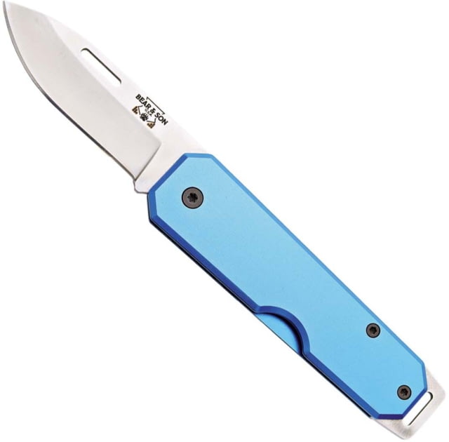 Bear and Son Knives Slip Joint Folding Knife w/ Clip 2.38in High Carbon Stainless Steel Drop Point Aluminum Handle Blue