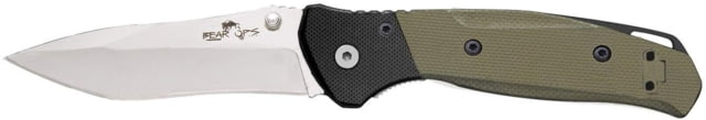 Bear OPS Bear Swipe 4 Assisted Opening Folding Knife 3.25in Sandvik 14C28N Stainless Steel Black/Green G10 Handle w/ Bead Finish Blade