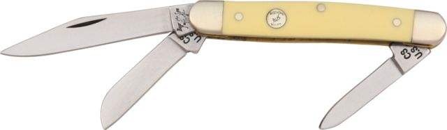Bear & Son Med Stockman Fold Knife SS clip Blade Smooth yellow delrin Handle B