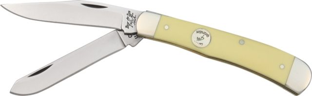Bear & Son Trapper Fold Knife Clip and spey Blade Smooth yellow delrin handl B