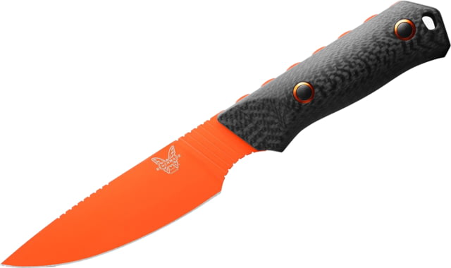 Benchmade Raghorn Fixed Blade Knife 4in CPM-Cru-Wear Tool Steel Drop Point Blade Carbon Fiber 3K Twill Black/Orange Handle