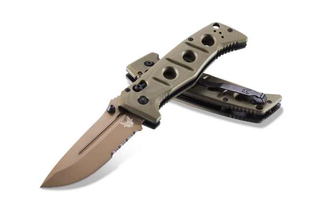 Benchmade Sibert Adamas Axis Stud Folding Knife 3.82in CPM-CruWear Steel Drop Point Serrated Flat Earth Coated Blade Contoured G-10 Handle