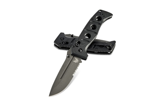 Benchmade Sibert Adamas Axis Stud Folding Knife 3.82in CPM-CruWear Steel Drop Point Serrated Grey Coated Blade Contoured G-10 Handle