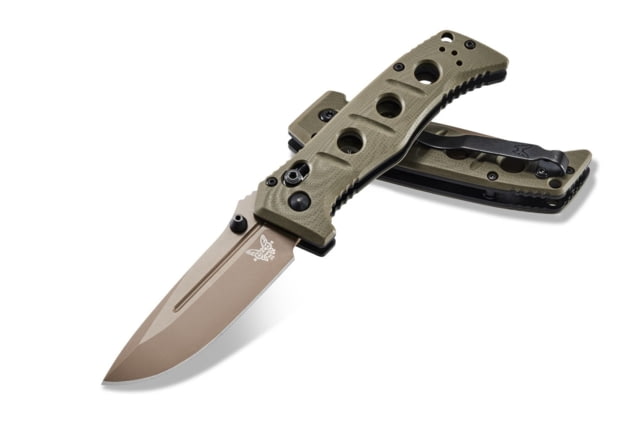 Benchmade Sibert Mini Adamas Axis Stud Folding Knife 3.25in CPM-CruWear Steel Drop Point Flat Earth Coated Blade Contoured G-10 Handle