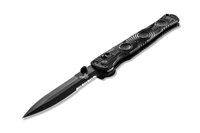 Benchmade SOCP Folder Folding Knife 4.47in Serrated Spear Point Black molded CF-Elite handle