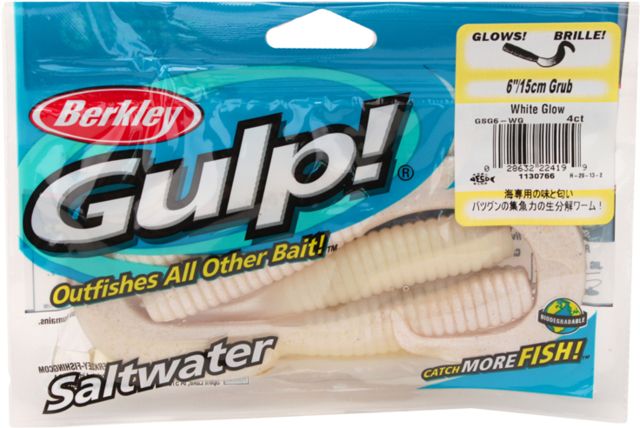 Berkley Gulp Grub 6in. Bait White Glow 176550