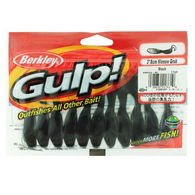 Berkley Gulp Minnow Grub Bait 3in. Black 176471